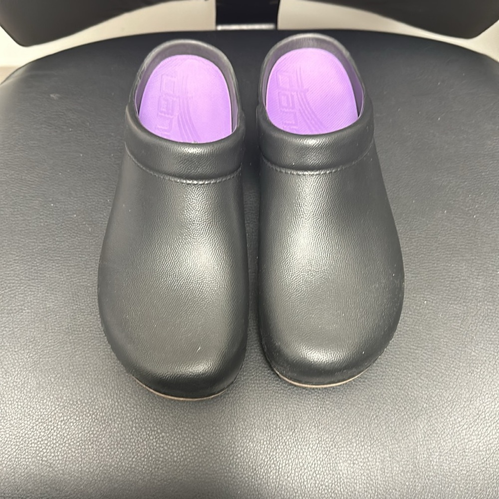 Black Slip-On Clogs with Purple Insole - Picture 2 of 3